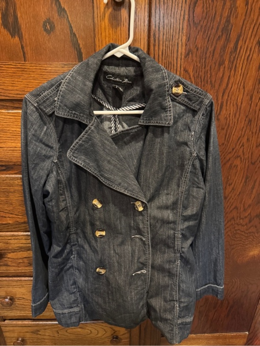 Christina Zinn Denim Trench Jacket Womens Size L Dark Wash